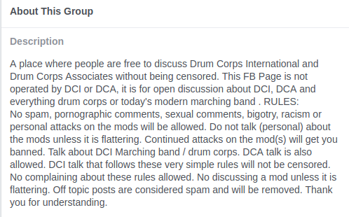About Michael E. Schmidt's stupid drumcorps Facebook group