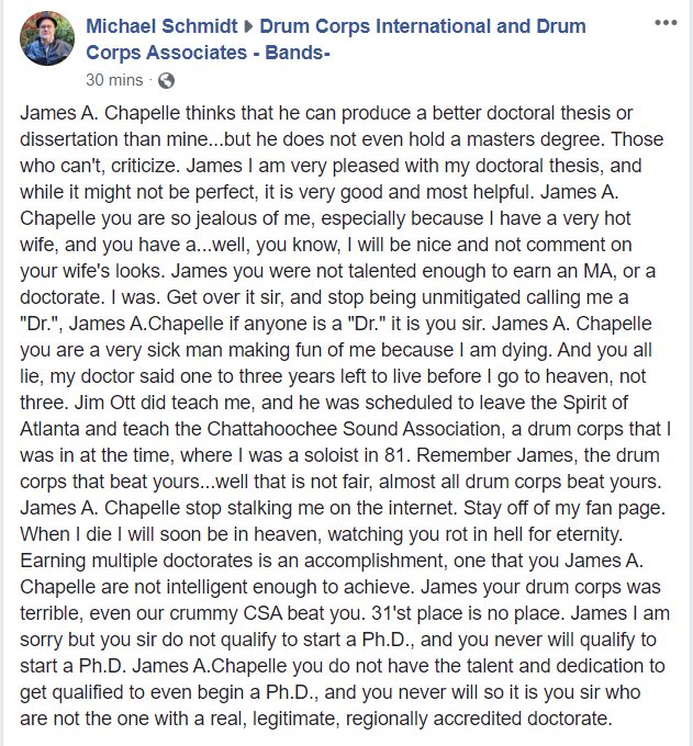 an insane rant from Michael E. Schmidt