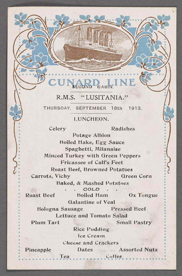 RMS Lusitania Menu