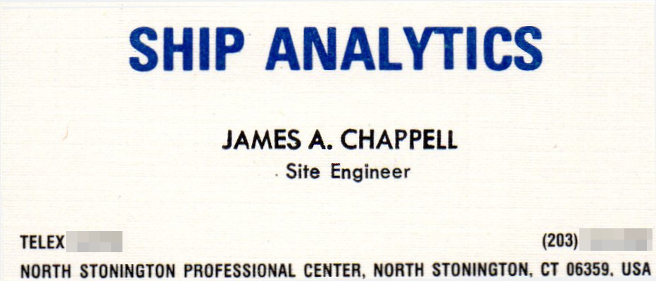 My Business Card - Ship Analytics - James A. Chappell